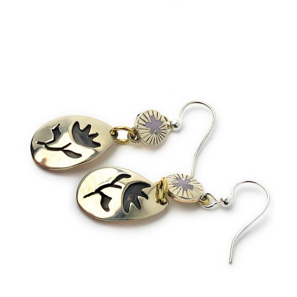 Far Fetched Cutout Flower Dangle Earrings Handmade Silver Plated - Picture 6 of 7